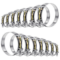 WYSIWYKA 14 Pcs 7 Sizes T-Bolt Hose Clamps, 304 Stainless Steel Turbo Intake Intercooler Clamp,Working Range 32-91mm for 1-3" Hose ID, Radiator Hose Clamps Assortment Set