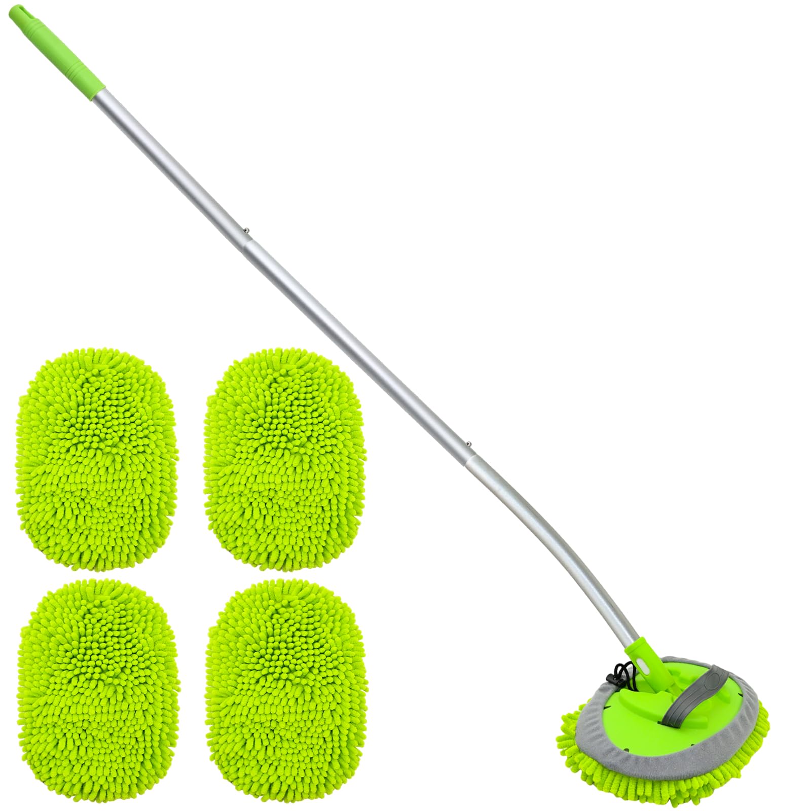 LUKCOZMO 15° Curved Car Wash Brush with 43-Inch Extension – Long Reach, 90° Pivot, Scratch-Free Microfiber