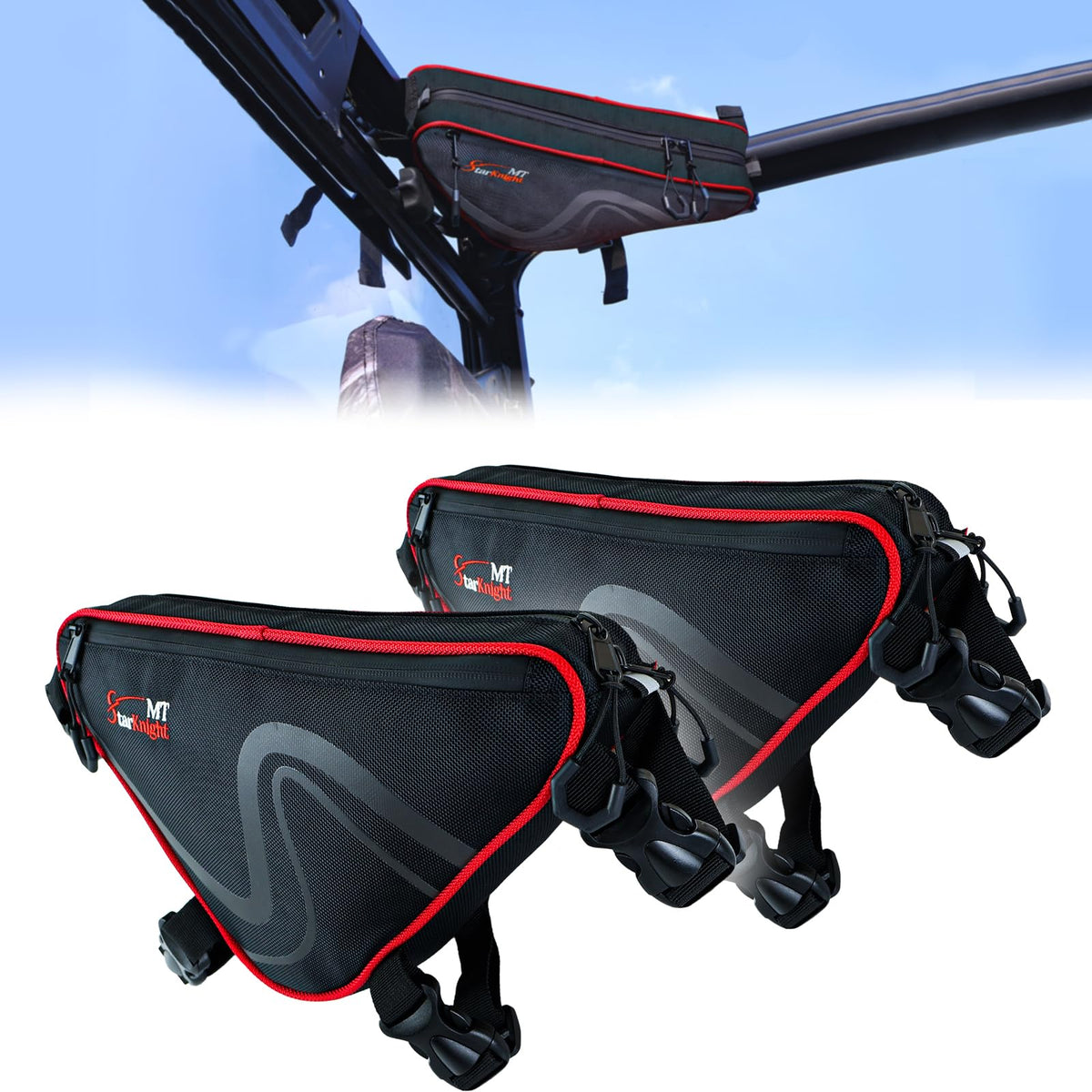 StarknightMT 2-Pack Roll Bar Bag — Universal Water-Resistant Triangle Storage for UTVs (1.75–2 in Roll Bars)