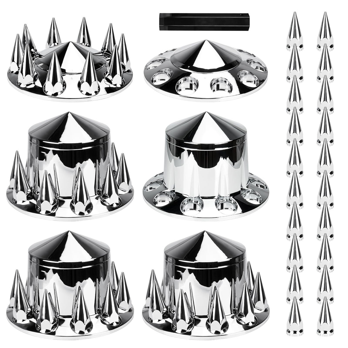 Aeagle front axle cover assembly with chrome finish protecting lug nuts from dirt