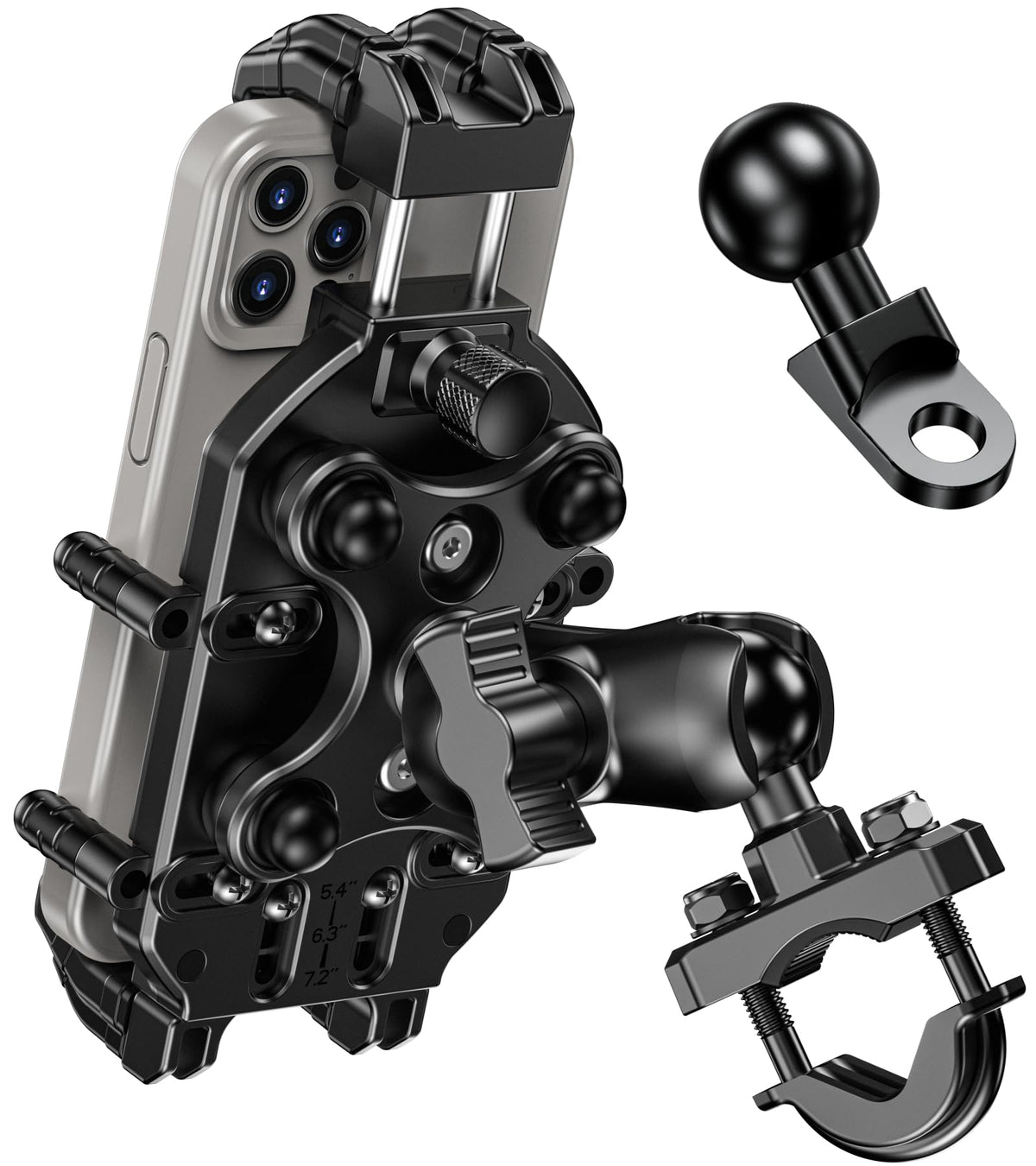 BRCOVAN Motorcycle Phone Mount Holder with Vibration Dampener & High-Speed Secure Lock, Adjustable Handlebar Cellphone Clamp for Bike Bicycle Scooter ATV, Fit 5.4-7.2'' Smartphone, Big Phone Friendly