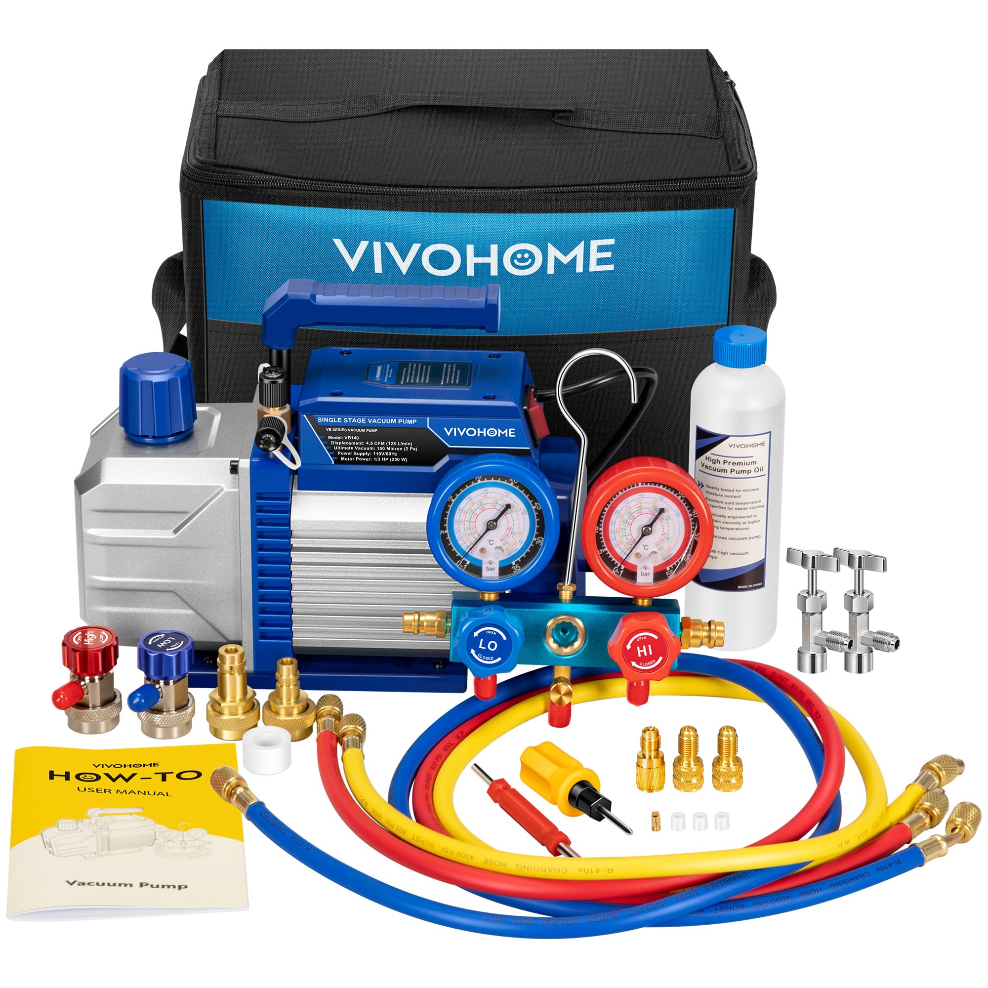 VIVOHOME vacuum pump kit with 1/3 HP motor for efficient A/C evacuation
