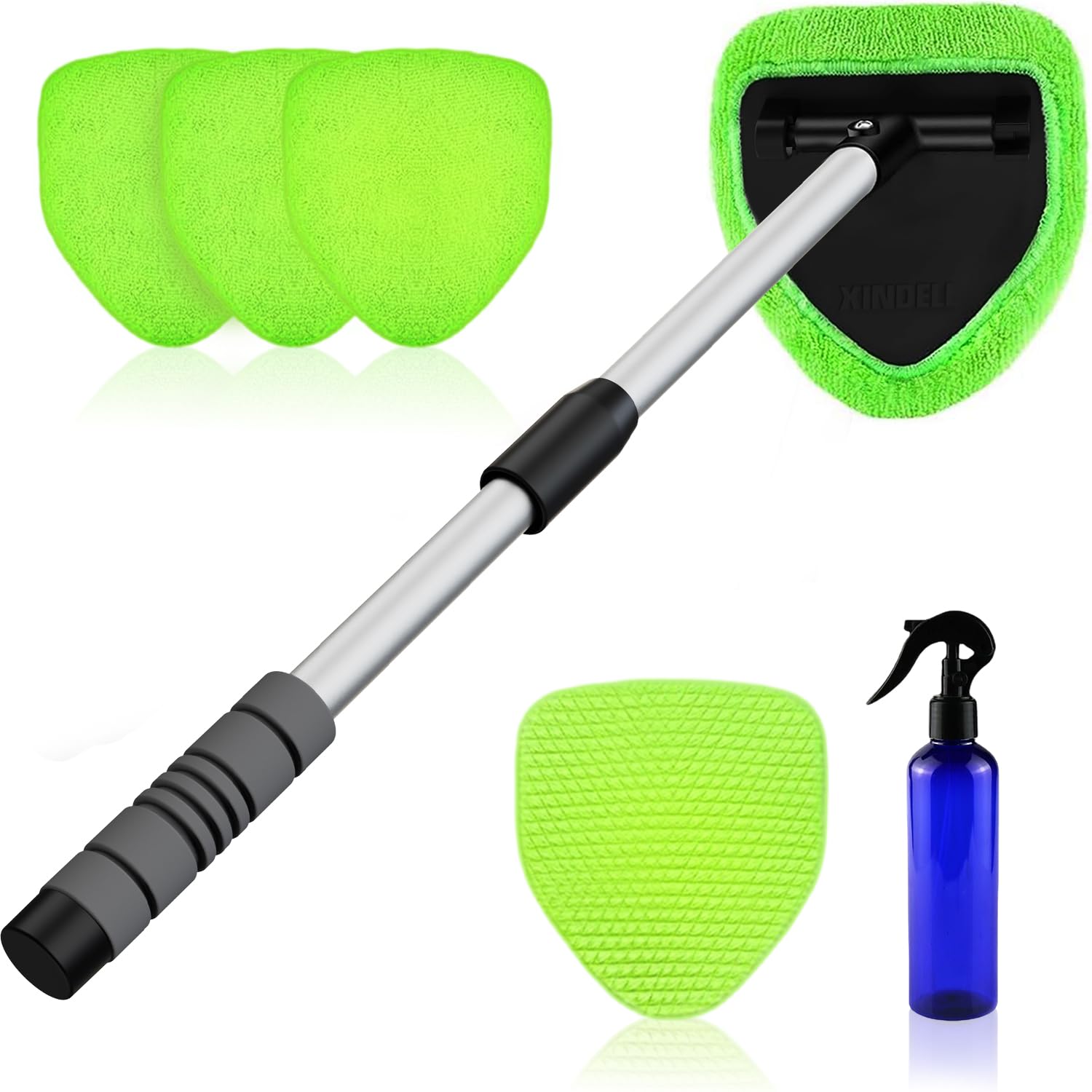XINDELL 29-Inch Windshield Cleaner Tool – Extended Handle, 4 Microfiber Pads & Nano-Fiber Pad Kit