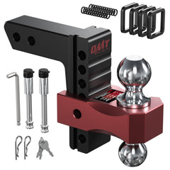 Orion Motor Tech Adjustable Trailer Hitch for 2 in. Receiver, Dual-Ball Mount Tow Hitch with 6" Drop/Rise 2" & 2-5/16" Balls, Drop Hitch with Locking Pins for Class III V Vehicles 8000-12500 GTW, Red