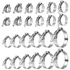 AKIHISA 24-Pack T-Bolt Hose Clamps, Stainless Steel 304 | 12 Sizes, 28–116mm Range for 0.75–4 Inch Hose ID | Turbo Intake/Intercooler Clamp