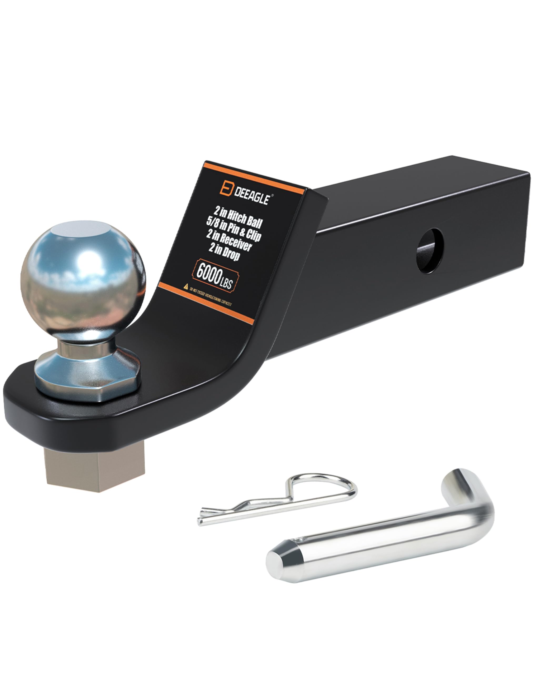 DEEAGLE 2-Inch Ball Hitch with Pin - Heavy-Duty 6000 lbs GTW, 2 Drop