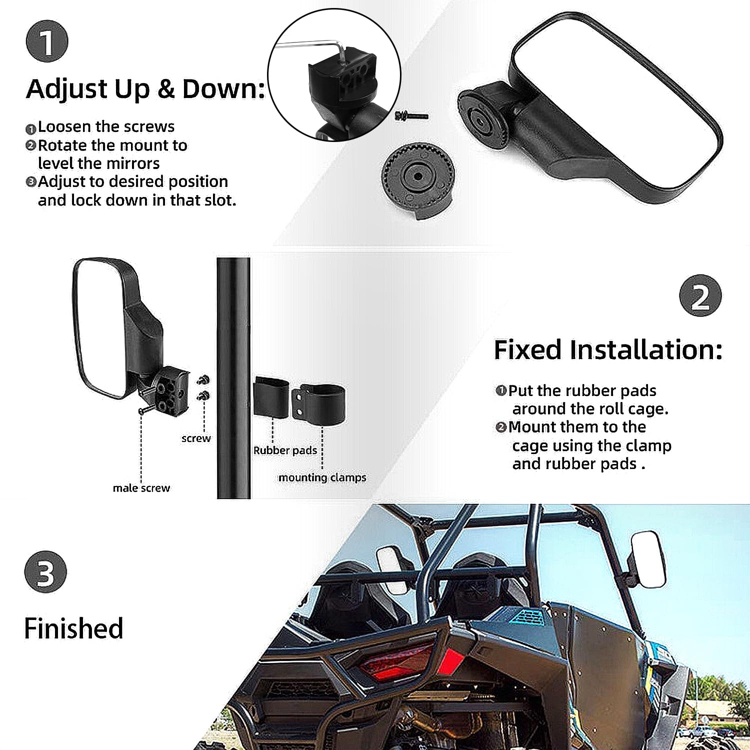 Penobon UTV Rear View Mirror & Center Mirror | 1.75–2
