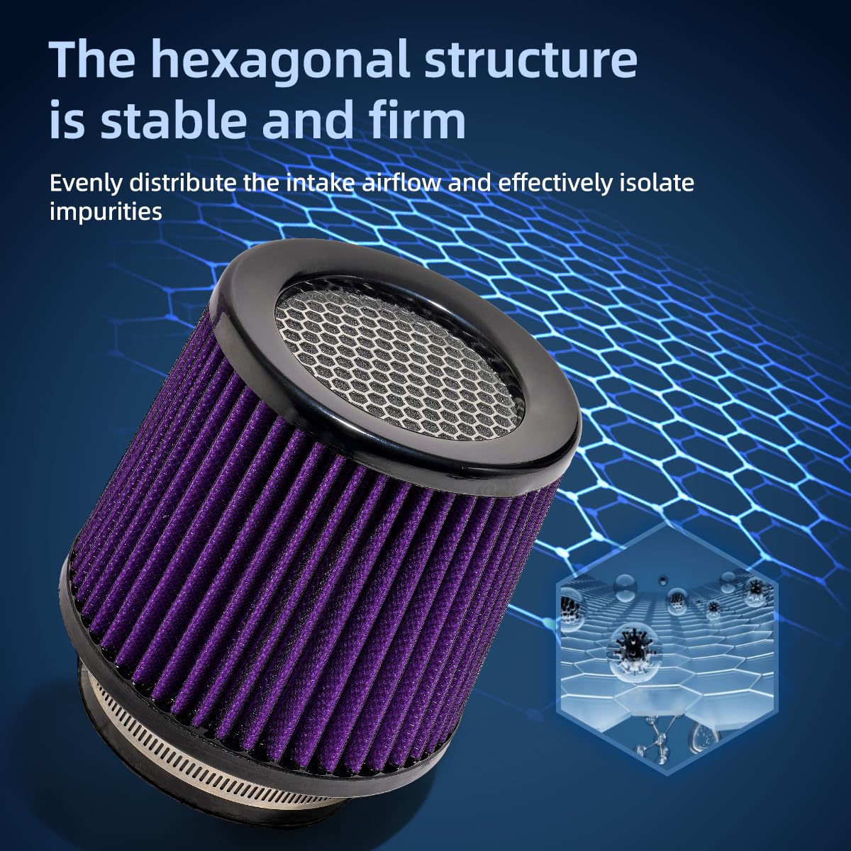 MIADILA 3 Sizes Inlet Cold Air Intake Filter – High Flow Purple Cone (3in, 3.5in, 4in)