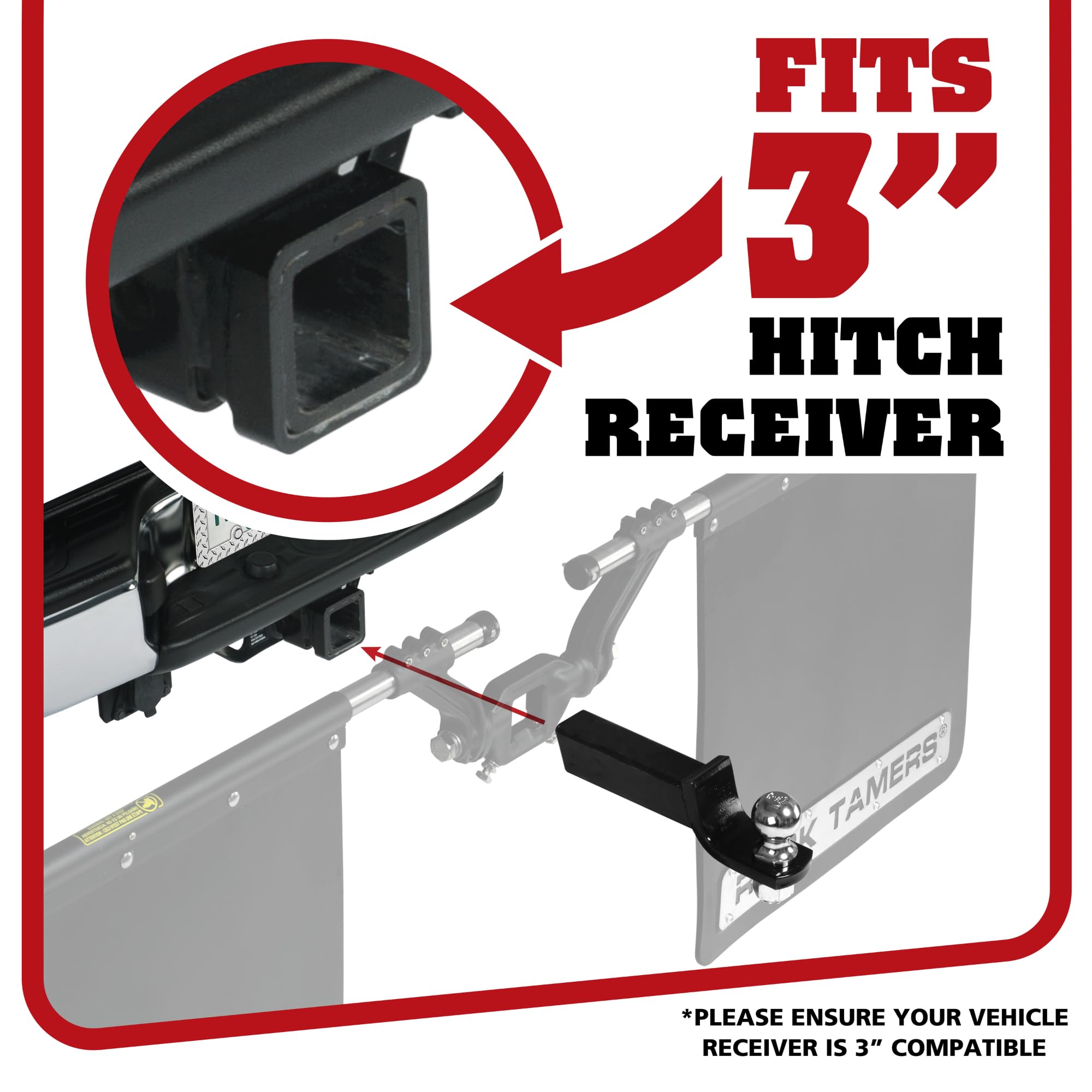 Rock Tamers Mudflap System 3-Inch Official 00112 for 3-Inch Hitch Receiver – Removable & Adjustable