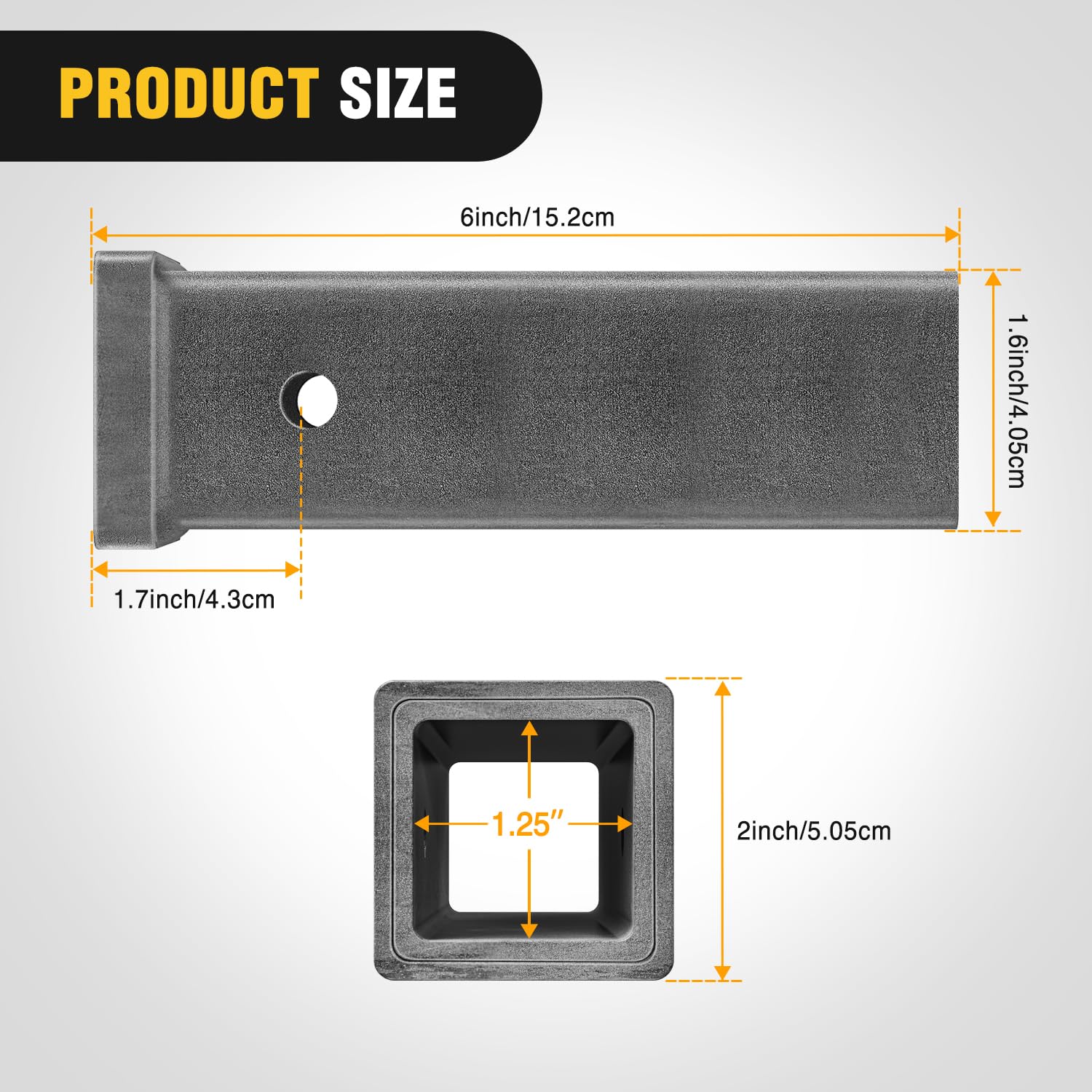 Nilight Hitch Adapter 1-1/4 x 6 Combo Bar | Weld-On Receiver Tube, Raw Steel