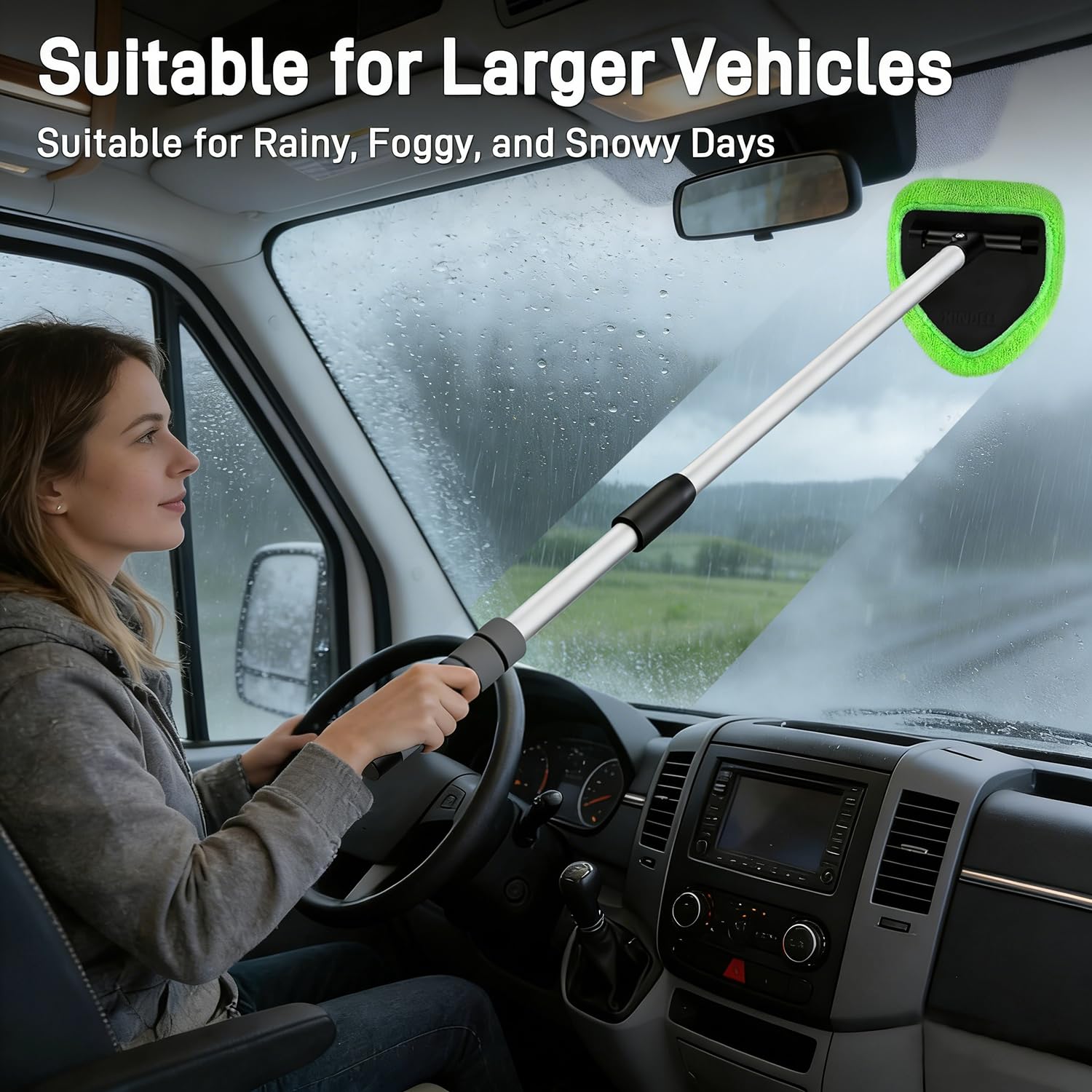 XINDELL 29-Inch Windshield Cleaner Tool – Extended Handle, 4 Microfiber Pads & Nano-Fiber Pad Kit