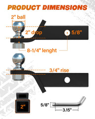 DEEAGLE 2-Inch Ball Hitch with Pin - Heavy-Duty 6000 lbs GTW, 2 Drop