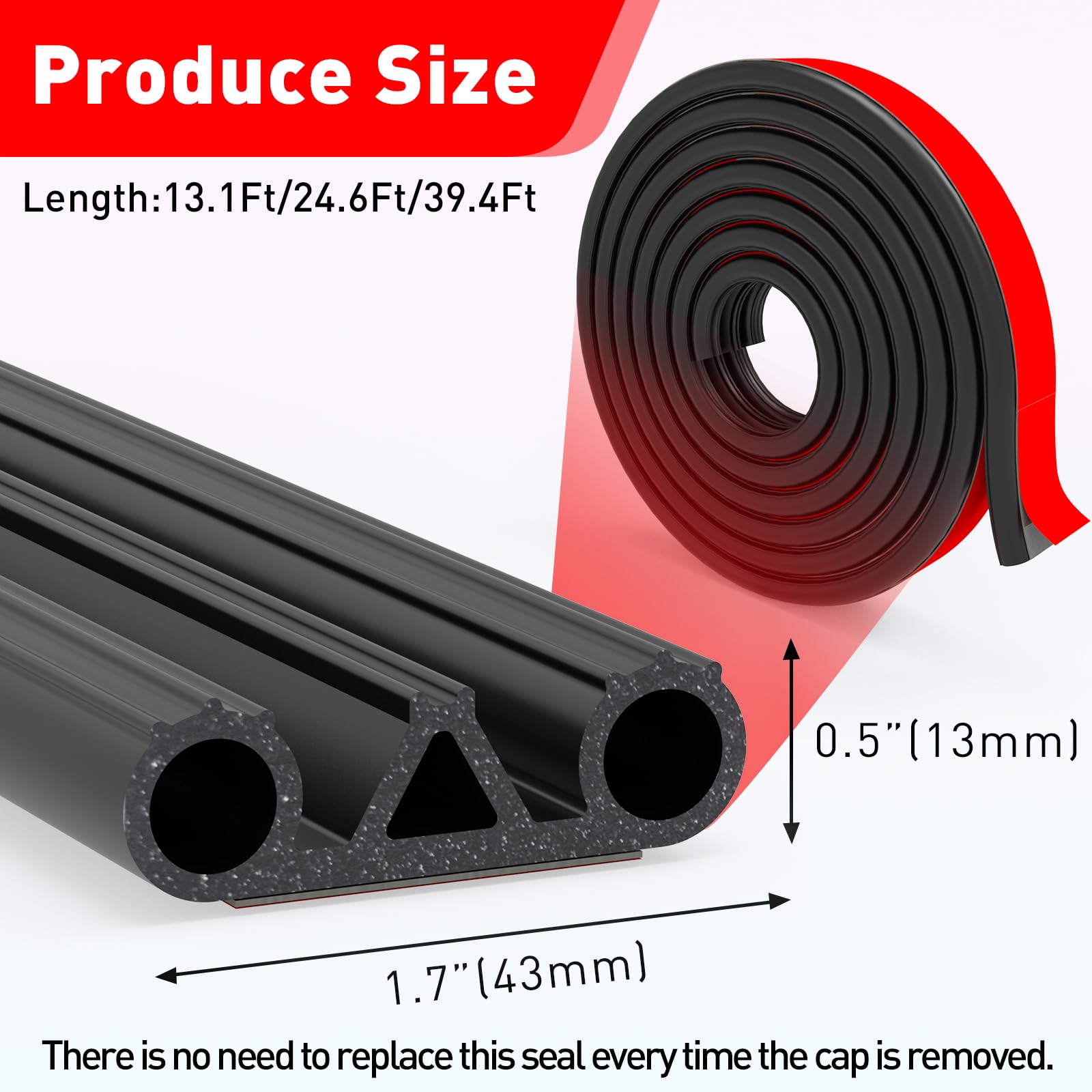 CHUANJI Tonneau Cover Seal Adhesive Tailgate Seal, Truck Topper Seal Rubber Weather Stripping with Triple Bulb, Camper Shell Seal Kit Replacement Parts Accessories(39.4Ft)