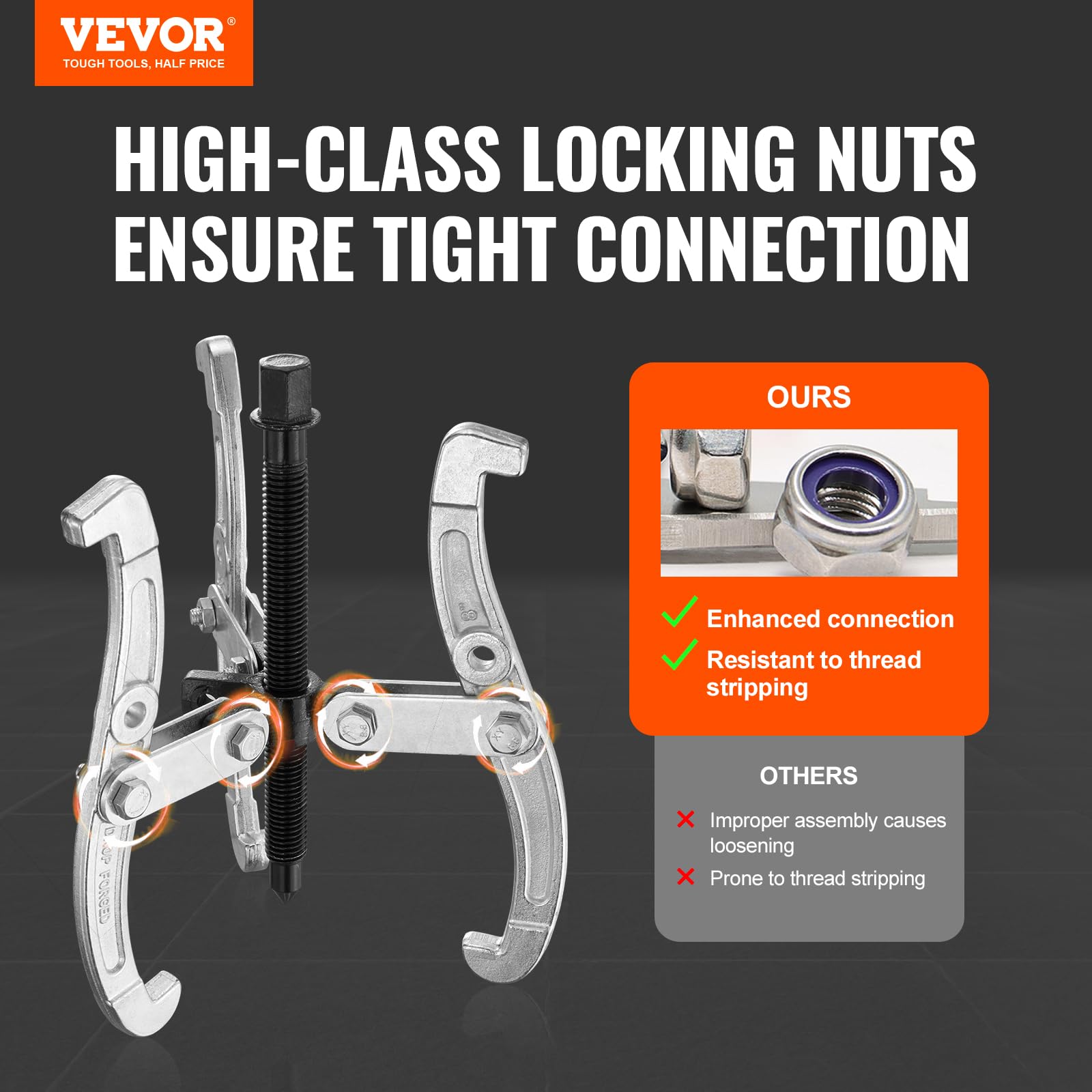 VEVOR Gear Puller Set, 3" 4" 6" 8" Puller Kit, 3 Jaw Gear Bearing Flywheel Pulley Removal Tool, 2 or 3 Reversible Jaws Wheel Puller, Vertically and Horizontally, External and Internal, 4-Piece