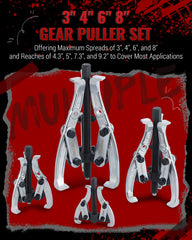 Reywoo Gear Puller Set, 3" 4" 6" 8" Bearing Puller Kit for Pulley Gear Bearing Flywheel Removal, Cr-V Steel 2 Jaw & 3 Jaw Gear Puller with Reversible Jaws