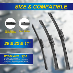 5 PLUS® Silicone Windshield Wipers Replacement for 2018-2024 VW Volkswagen Atlas Wiper Blades(Set of 3),Automotive Replacement Windshield Wiper Blades For My Car-26"/22"/11"