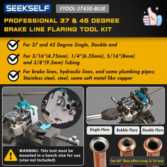 SEEKSELF Professional Brake Line Flaring Tool Kit for 45 & 37 Degree Single, Double and Bubble Flares, 3/16", 1/4", 5/16", 3/8" and 4.75mm Steel Copper Metal Tubing