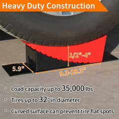 OULEME RV Leveling Blocks, Camper Leveler System 2 Packs for Dual Axle Tandem Wheel Travel Trailer, Include 2 Curved Leveler Ramp, 2 Chock, 2 Rubber Mat, 1 T Bubble Level, 1 Carry Bag