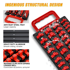 GOOACC Socket Organizer Tray 1/4 inch 3/8 inch 1/2 inch Socket Holder Portable Socket Rail Organizer Trays for Tool Box Drawer, 2Pcs Set Socket Tray Holds 160-Piece SAE Metric Socket, Blue & Red