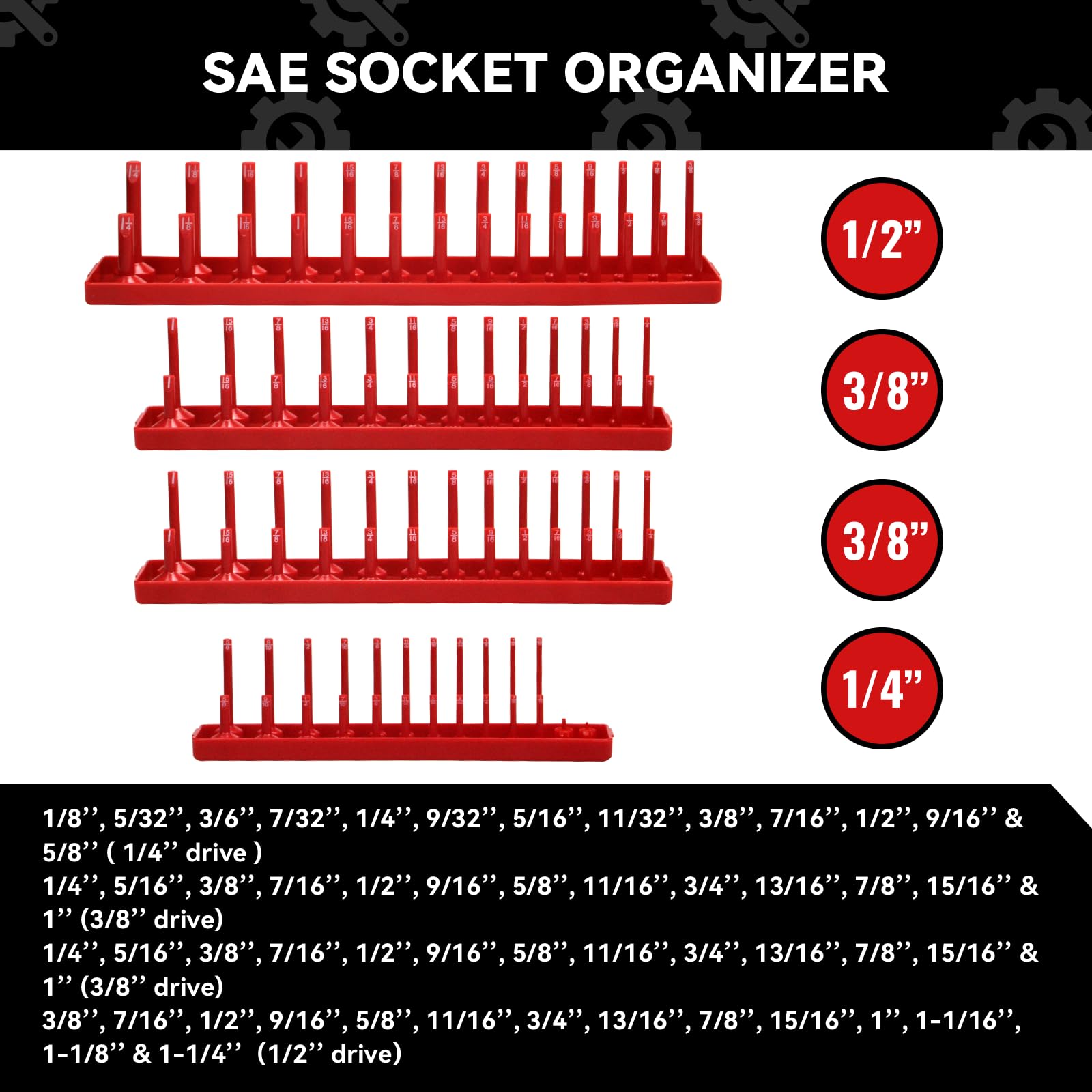 8PCS Socket Organizer Tray Set,SAE & Metric Socket Trays, 2PCS 1/4", 4PCS 3/8", 2PCS 1/2" Drive Deep and Shallow Socket Holders for Toolboxes (8pcs socket organizer）