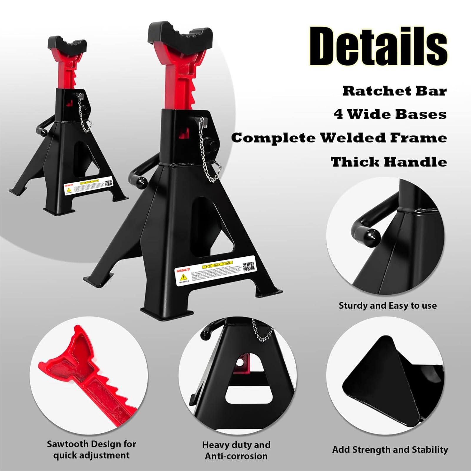 YATOINTO Jack Stands 3 Ton (6,600 LBs) with Double Pin Locking, Car Jack Stand 11.22"-16.54" Adjustable with Rubber Pads, Jack Stands for Trucks,Home,Garage, SUV, Pickup,Car,UTV/ATV,1 Pair