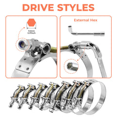 WYSIWYKA 14 Pcs 7 Sizes T-Bolt Hose Clamps, 304 Stainless Steel Turbo Intake Intercooler Clamp,Working Range 32-91mm for 1-3" Hose ID, Radiator Hose Clamps Assortment Set