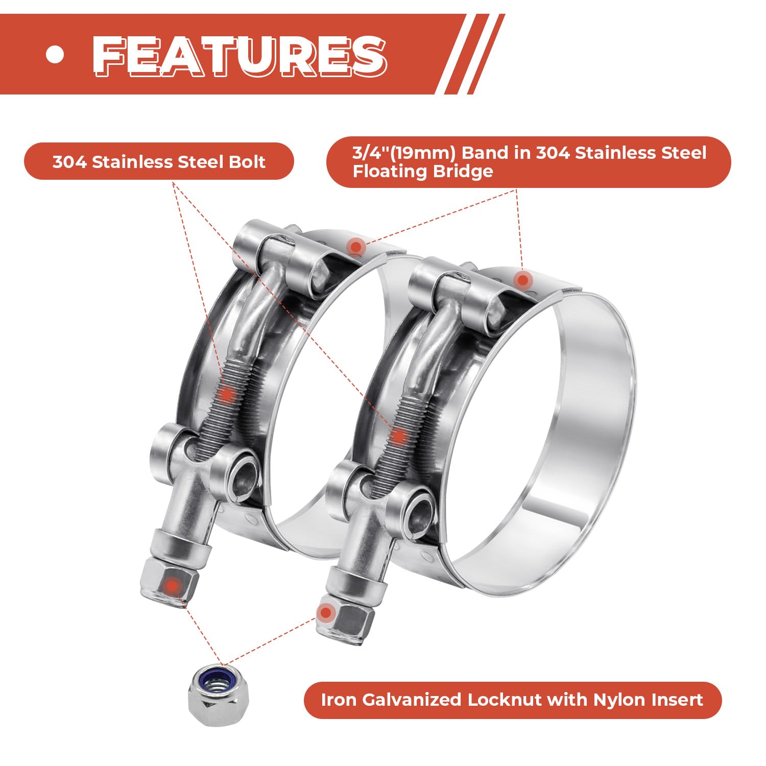 AKIHISA 24-Pack T-Bolt Hose Clamps, Stainless Steel 304 | 12 Sizes, 28–116mm Range for 0.75–4 Inch Hose ID | Turbo Intake/Intercooler Clamp