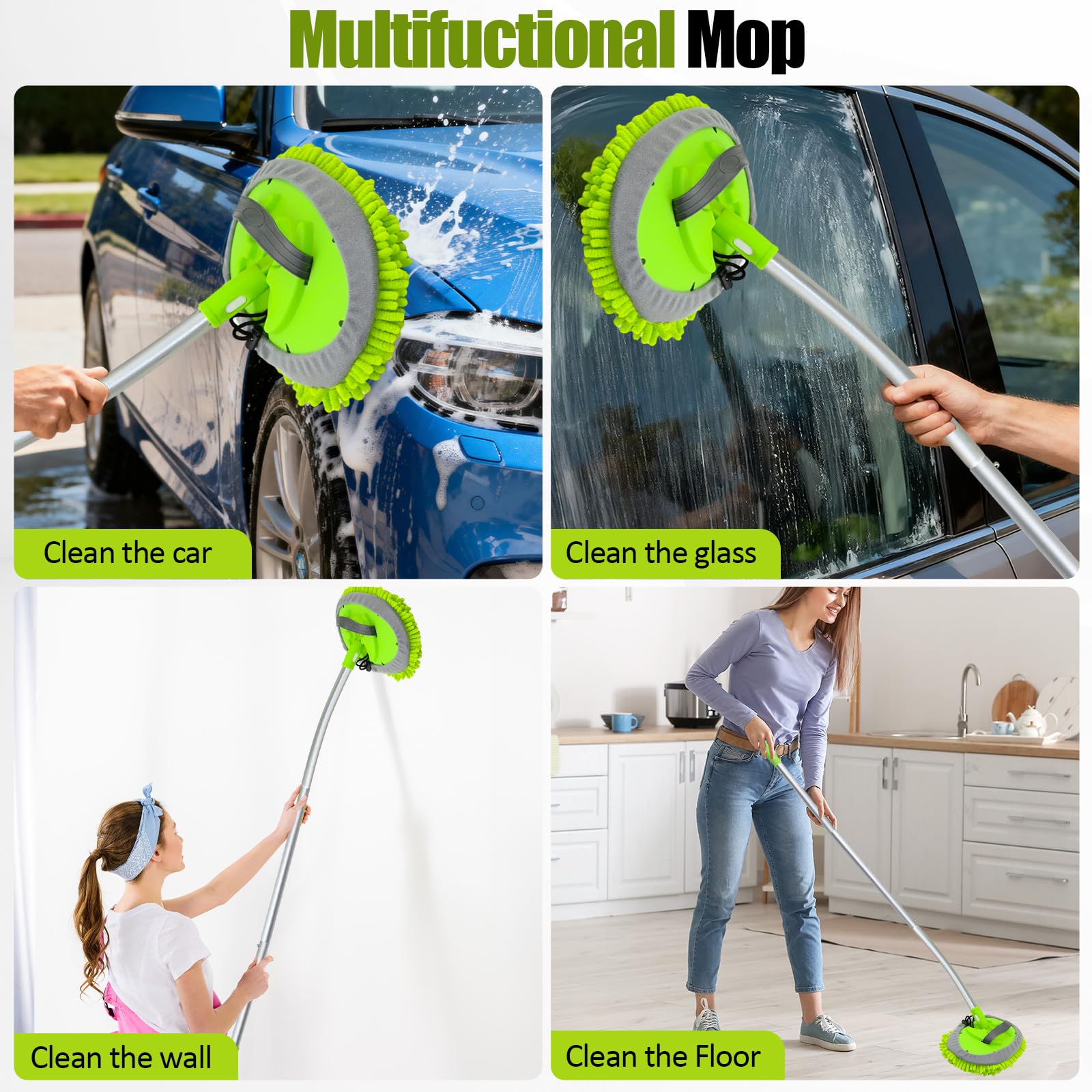 LUKCOZMO 15° Curved Car Wash Brush with 43-Inch Extension – Long Reach, 90° Pivot, Scratch-Free Microfiber