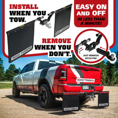 Rock Tamers Mudflap System 3-Inch Official 00112 for 3-Inch Hitch Receiver – Removable & Adjustable