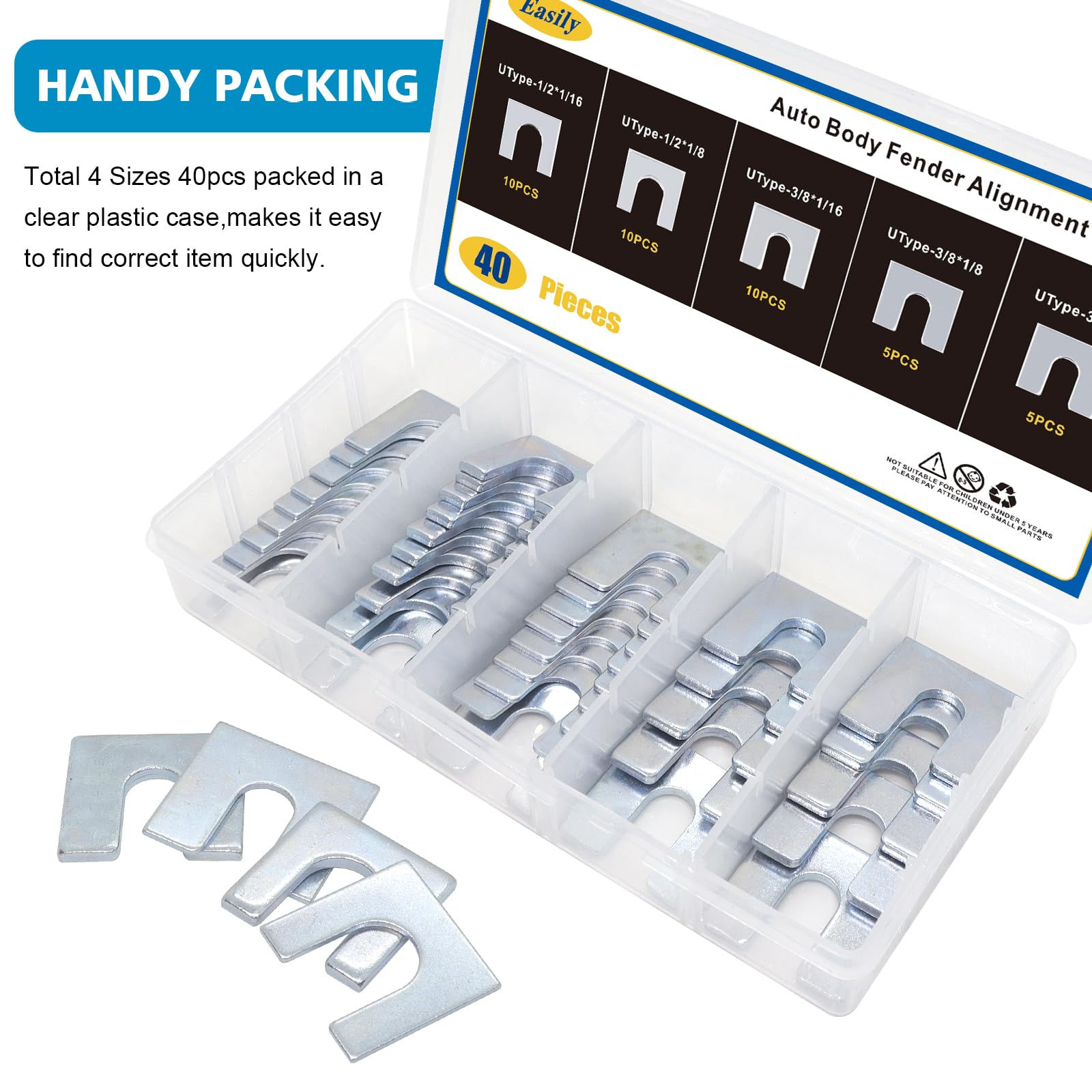 Easily 40pcs shim set with 1/2-slot 1/8-inch thickness aids front-end alignment.