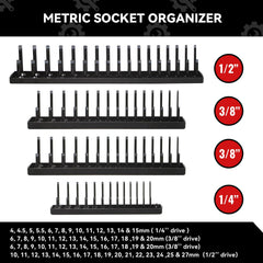8PCS Socket Organizer Tray Set,SAE & Metric Socket Trays, 2PCS 1/4", 4PCS 3/8", 2PCS 1/2" Drive Deep and Shallow Socket Holders for Toolboxes (8pcs socket organizer）