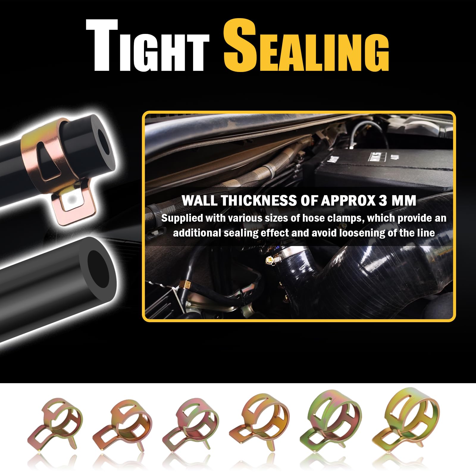 EWOJUYE 6Pcs Silicone Vacuum Hose Kit, 4.92ft Lengths with Clamps & Connectors – Automotive Vacuum Lines