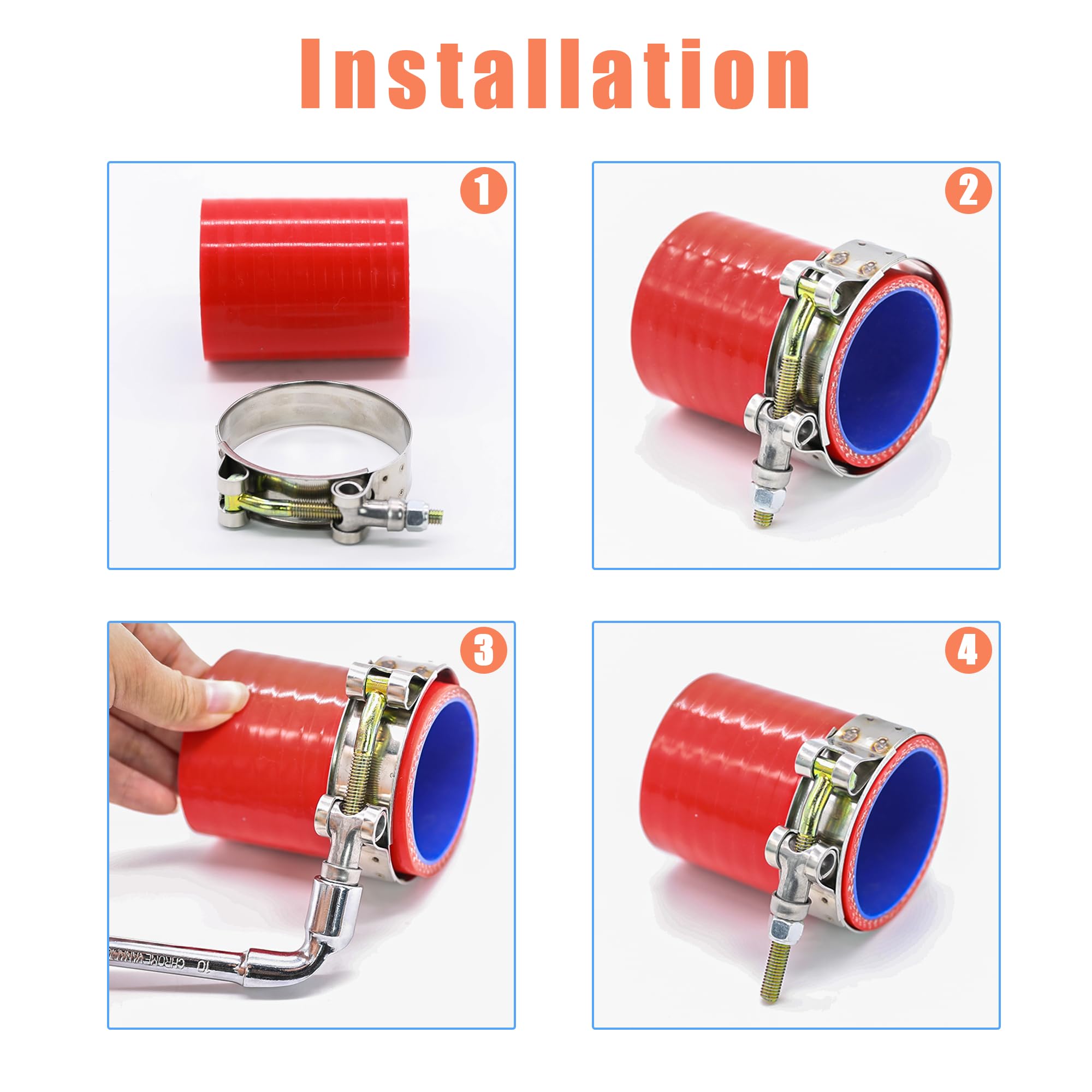 WYSIWYKA 14 Pcs 7 Sizes T-Bolt Hose Clamps, 304 Stainless Steel Turbo Intake Intercooler Clamp,Working Range 32-91mm for 1-3" Hose ID, Radiator Hose Clamps Assortment Set