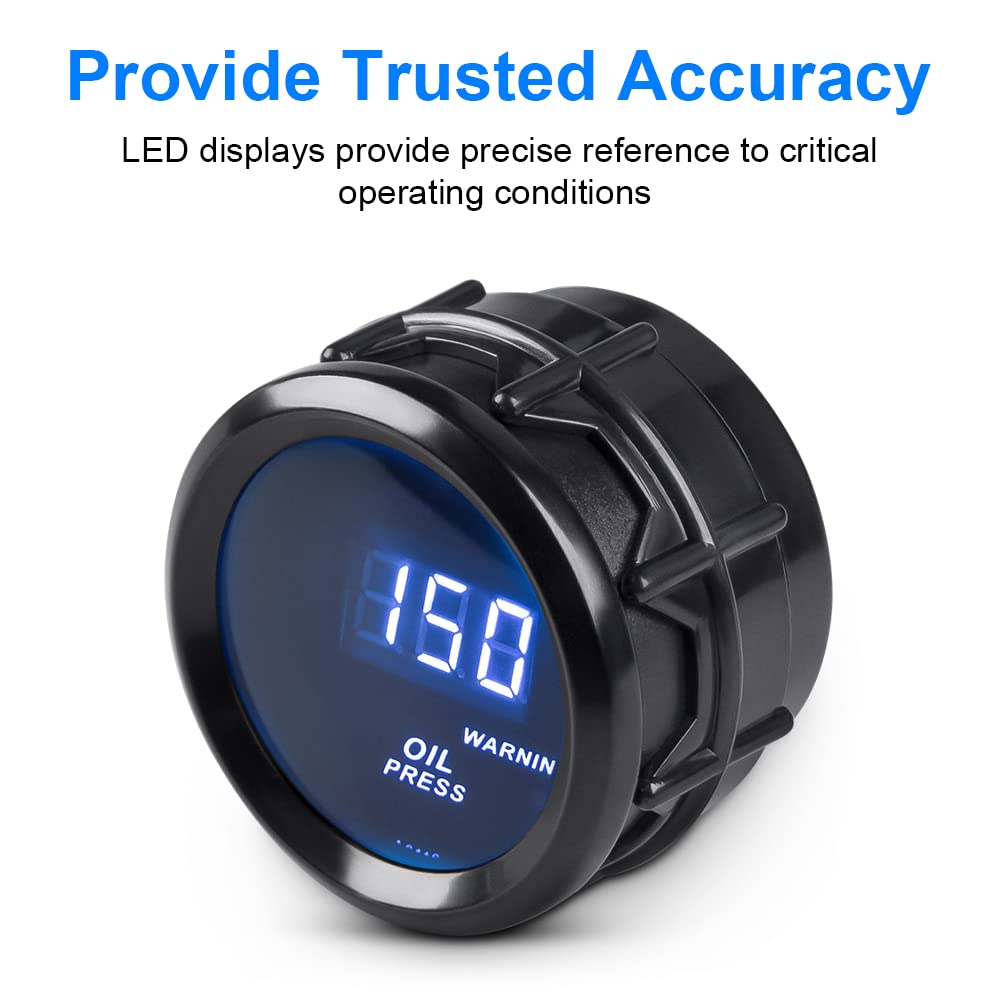 WATERWICH Oil Pressure Gauge 0-150 PSI – 2in/52mm DC12V Kit for Cars, SUVs, Trucks