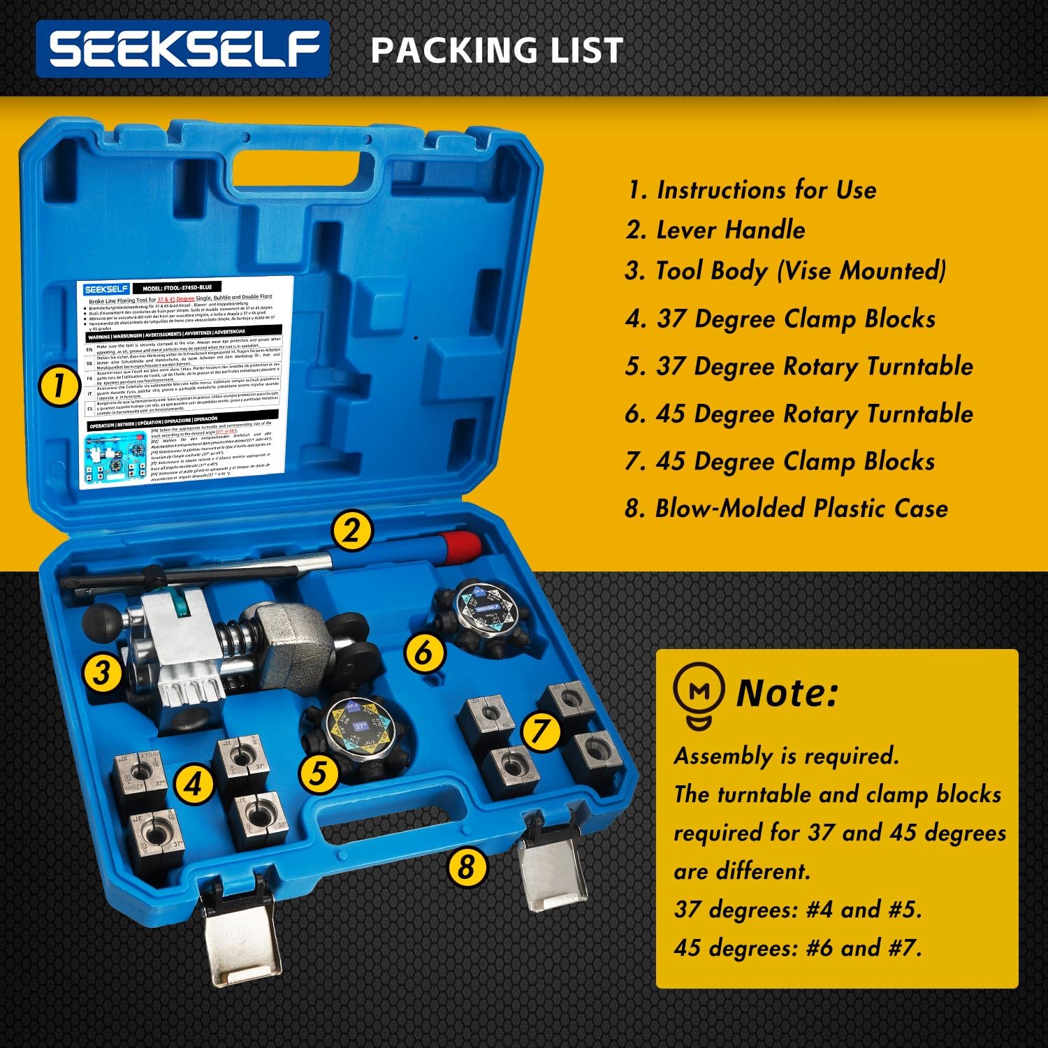 SEEKSELF Professional Brake Line Flaring Tool Kit for 45 & 37 Degree Single, Double and Bubble Flares, 3/16", 1/4", 5/16", 3/8" and 4.75mm Steel Copper Metal Tubing