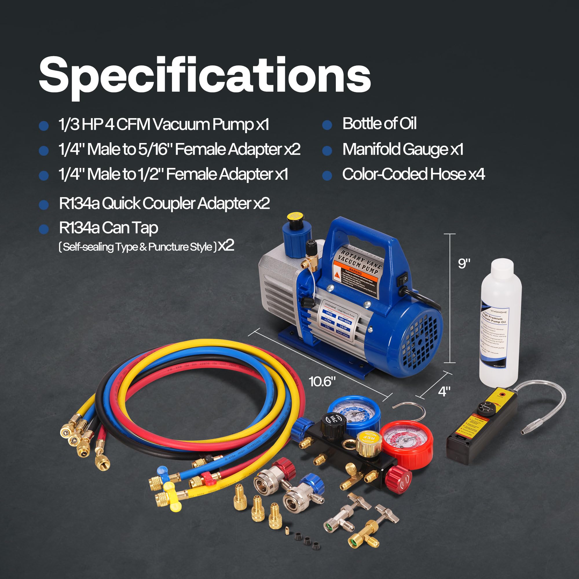 VIVOHOME color-coded hoses simplify high/low pressure connections.