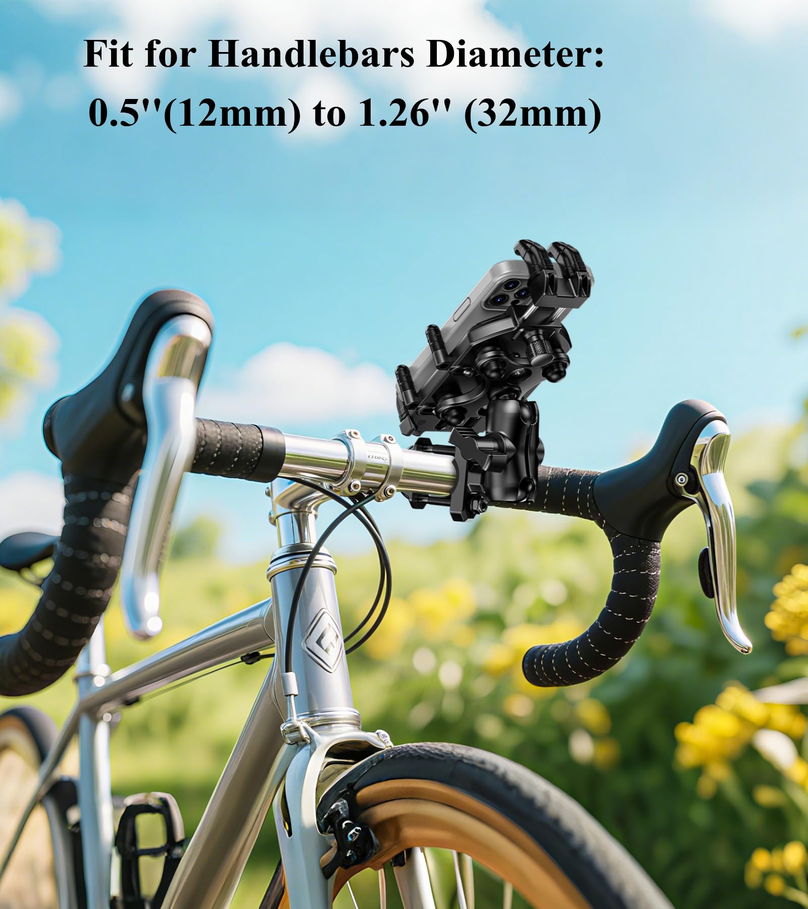 BRCOVAN Motorcycle Phone Mount Holder with Vibration Dampener & High-Speed Secure Lock, Adjustable Handlebar Cellphone Clamp for Bike Bicycle Scooter ATV, Fit 5.4-7.2'' Smartphone, Big Phone Friendly