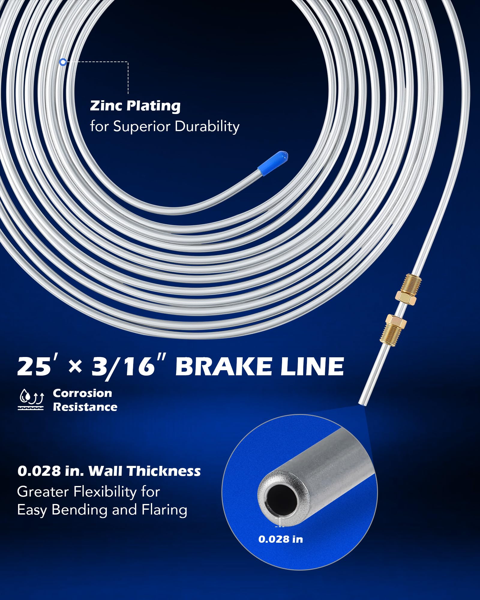 Orion Motor Tech 3/16 in Brake Line Kit, Brake Line Flaring Tool Kit with 25 ft Brake Line, 16 Fittings & 4 Unions, Double & Single Flaring Tool Kit for Most Hydraulic Braking Fuel Systems
