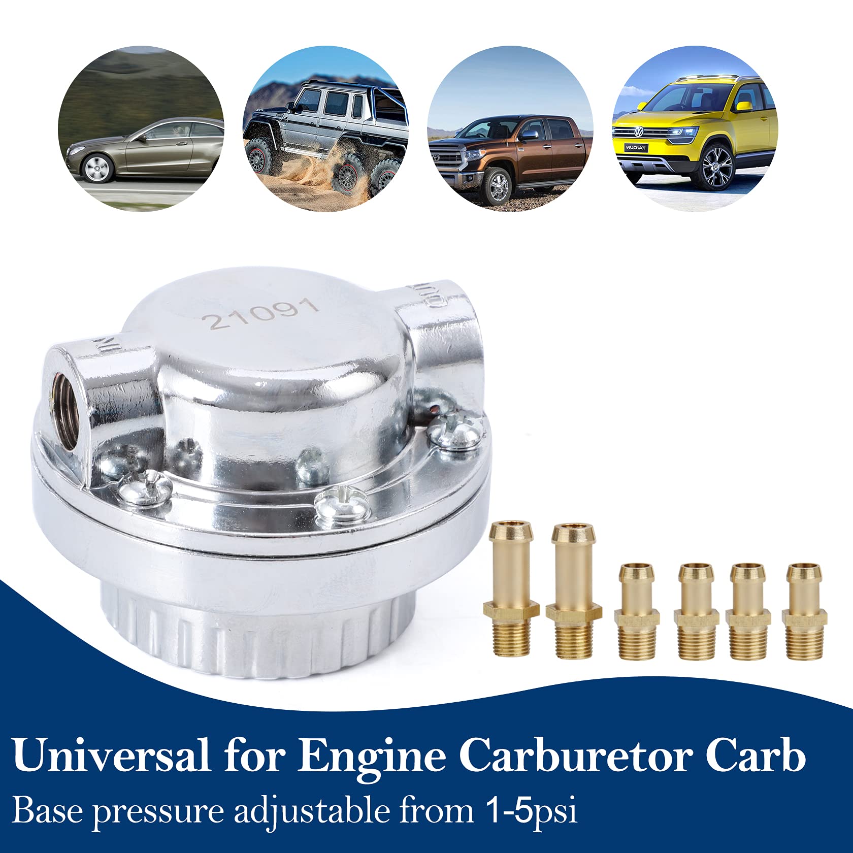 Pilida 9710 Fuel Pressure Regulator Kit — 1-5 PSI Adjustable with 1/4, 5/16, 3/8 Inch Adapters
