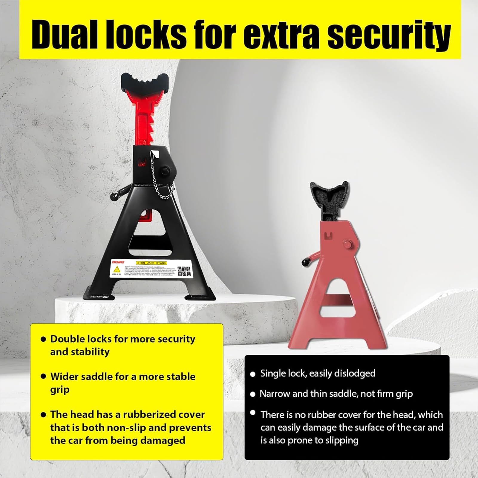 YATOINTO Jack Stands 3 Ton (6,600 LBs) with Double Pin Locking, Car Jack Stand 11.22"-16.54" Adjustable with Rubber Pads, Jack Stands for Trucks,Home,Garage, SUV, Pickup,Car,UTV/ATV,1 Pair