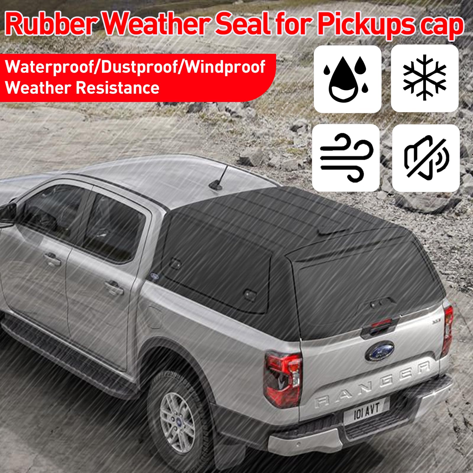 CHUANJI Tonneau Cover Seal Adhesive Tailgate Seal, Truck Topper Seal Rubber Weather Stripping with Triple Bulb, Camper Shell Seal Kit Replacement Parts Accessories(39.4Ft)