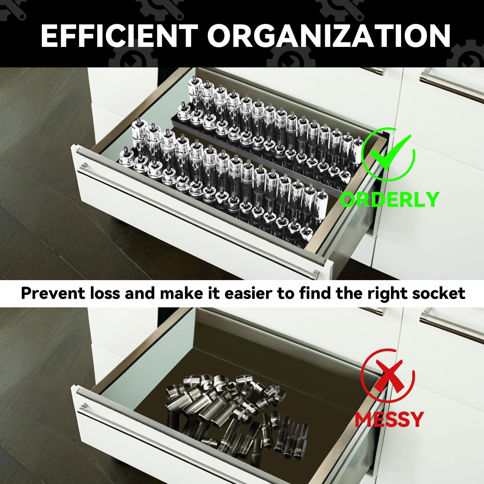 8PCS Socket Organizer Tray Set,SAE & Metric Socket Trays, 2PCS 1/4", 4PCS 3/8", 2PCS 1/2" Drive Deep and Shallow Socket Holders for Toolboxes (8pcs socket organizer）