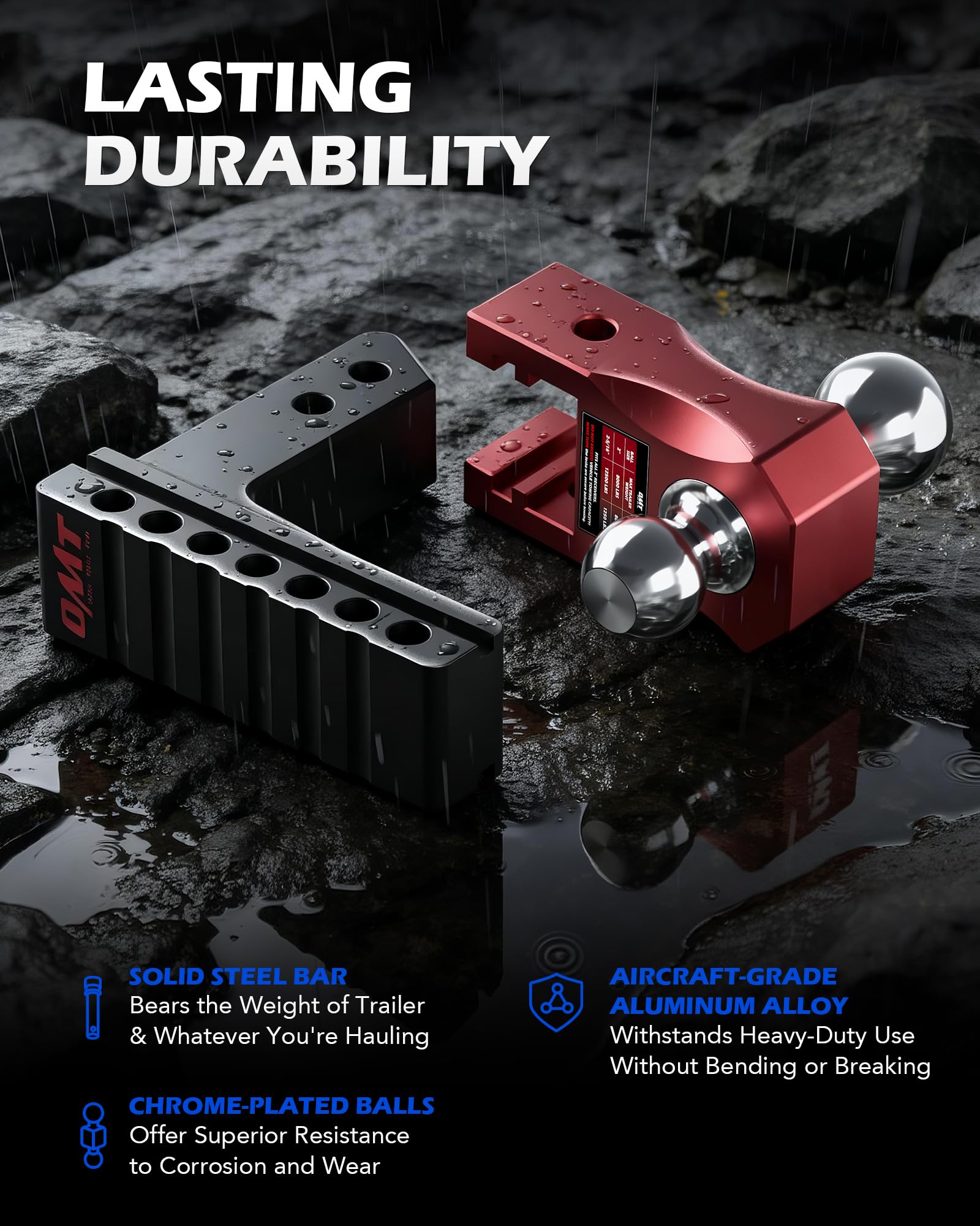 Orion Motor Tech Adjustable Trailer Hitch for 2 in. Receiver, Dual-Ball Mount Tow Hitch with 6" Drop/Rise 2" & 2-5/16" Balls, Drop Hitch with Locking Pins for Class III V Vehicles 8000-12500 GTW, Red