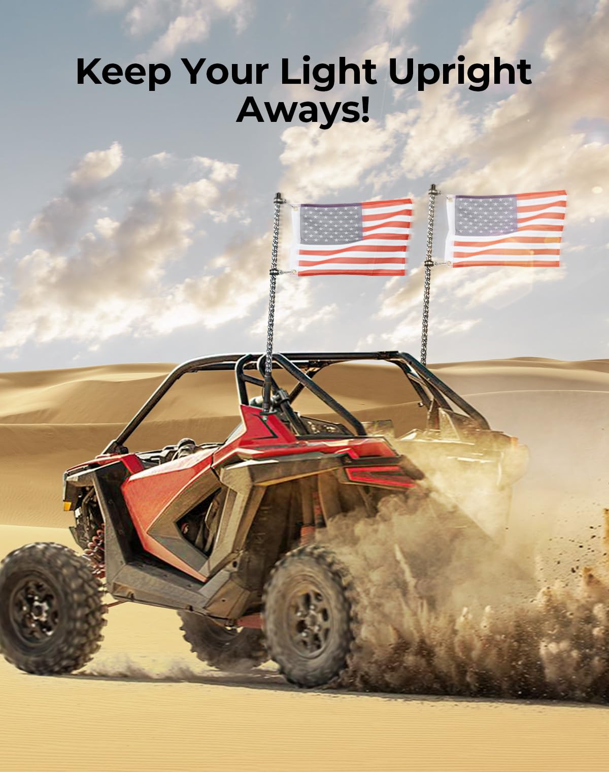 KEMIMOTO 1-PC UTV Whip Mount Flag Light Bracket for 1.75–2 in Roll Bars | Polaris RZR, Maverick X3, Commander