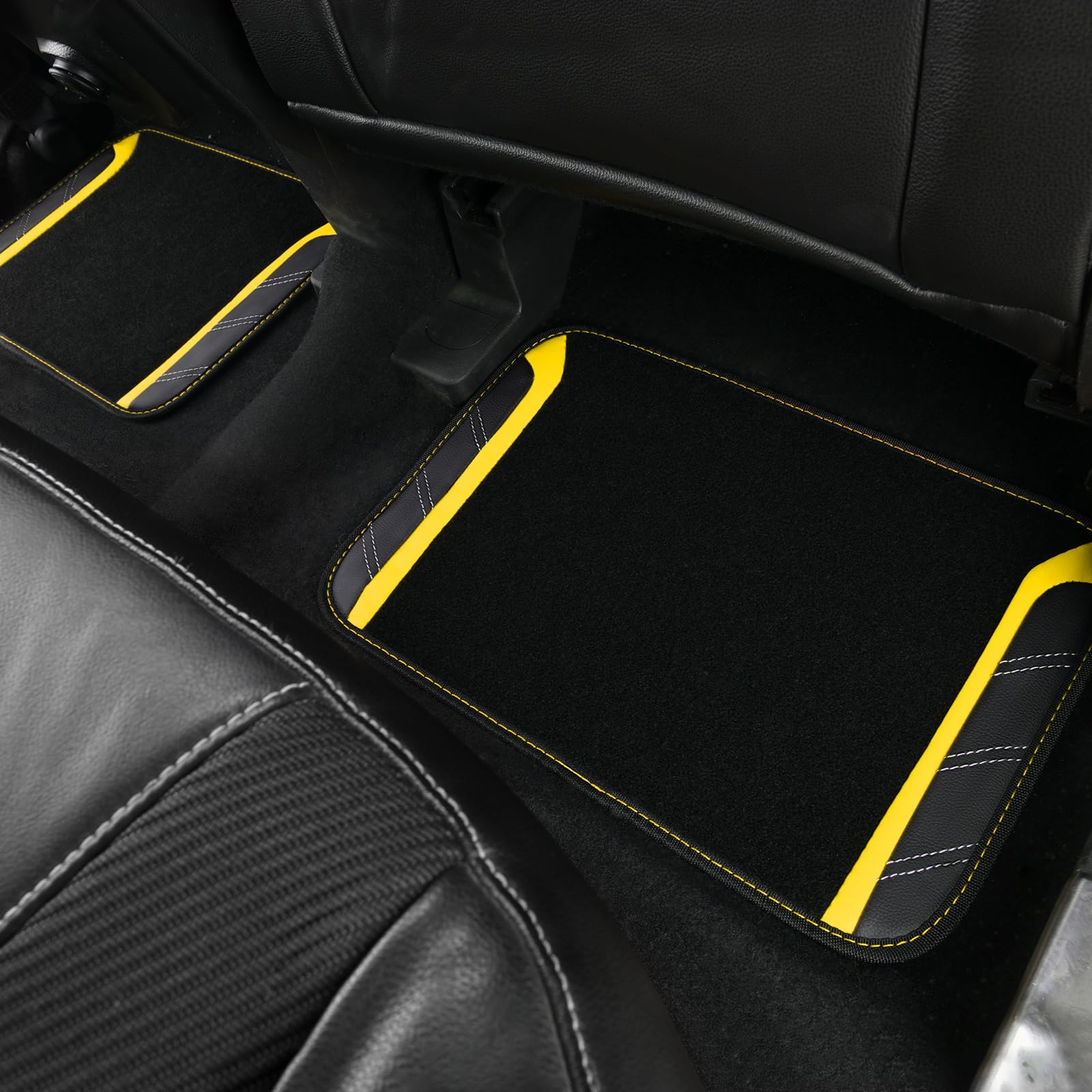CAR PASS Leather Steering Wheel Cover and Waterproof Car Floor Mats,Microfiber Universal Car Combo Fit for 95% Sedan SUV Van Truck,14.5-15 inch Sporty Anti-Slip Safety Comfortable Design, Black＆Yellow