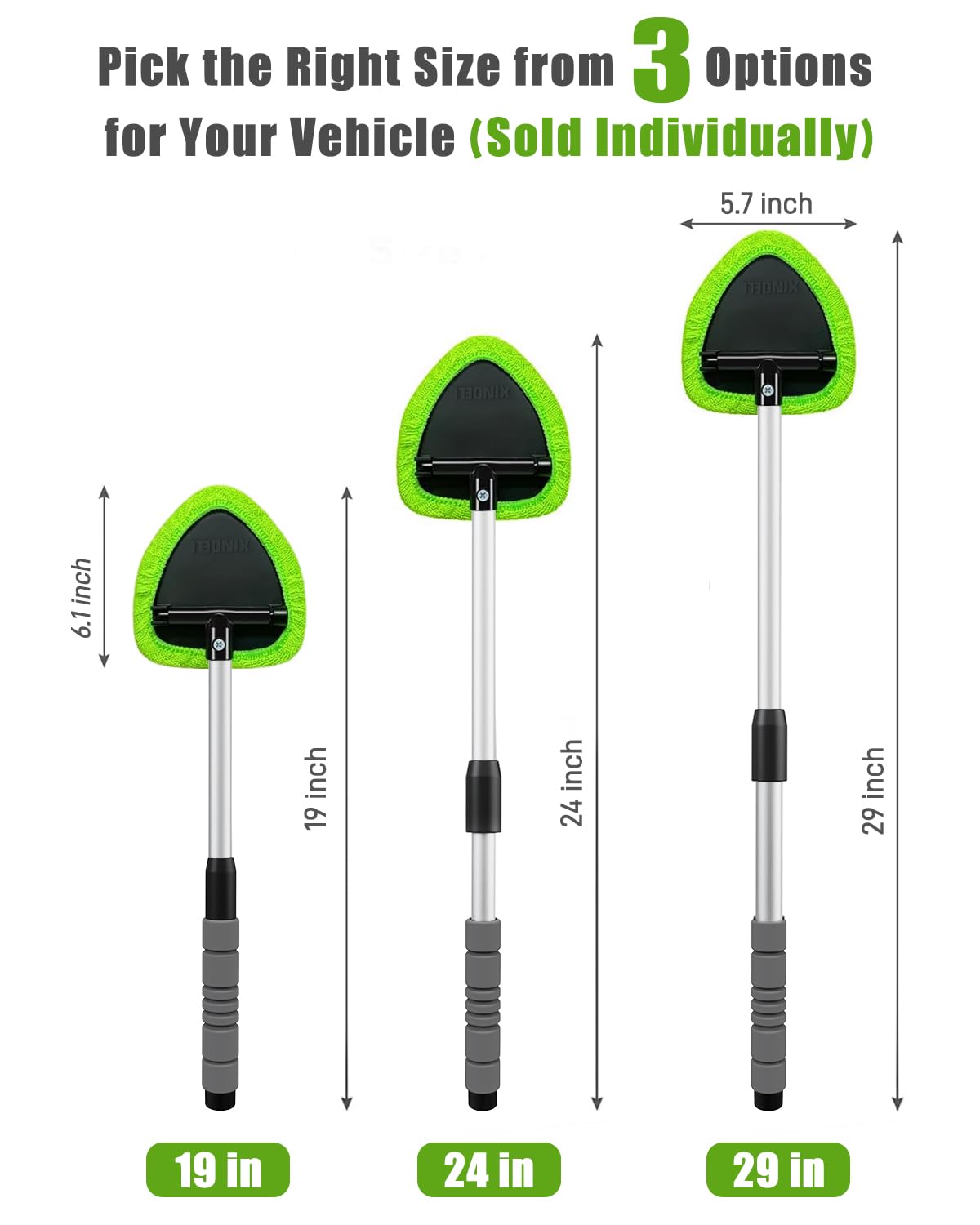 XINDELL 29-Inch Windshield Cleaner Tool – Extended Handle, 4 Microfiber Pads & Nano-Fiber Pad Kit