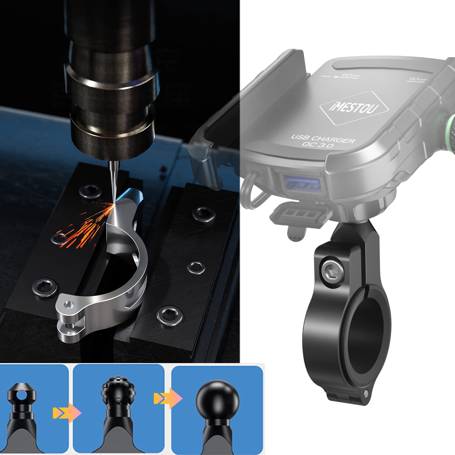 iMESTOU adjustable clamps fit phones up to 90mm wide