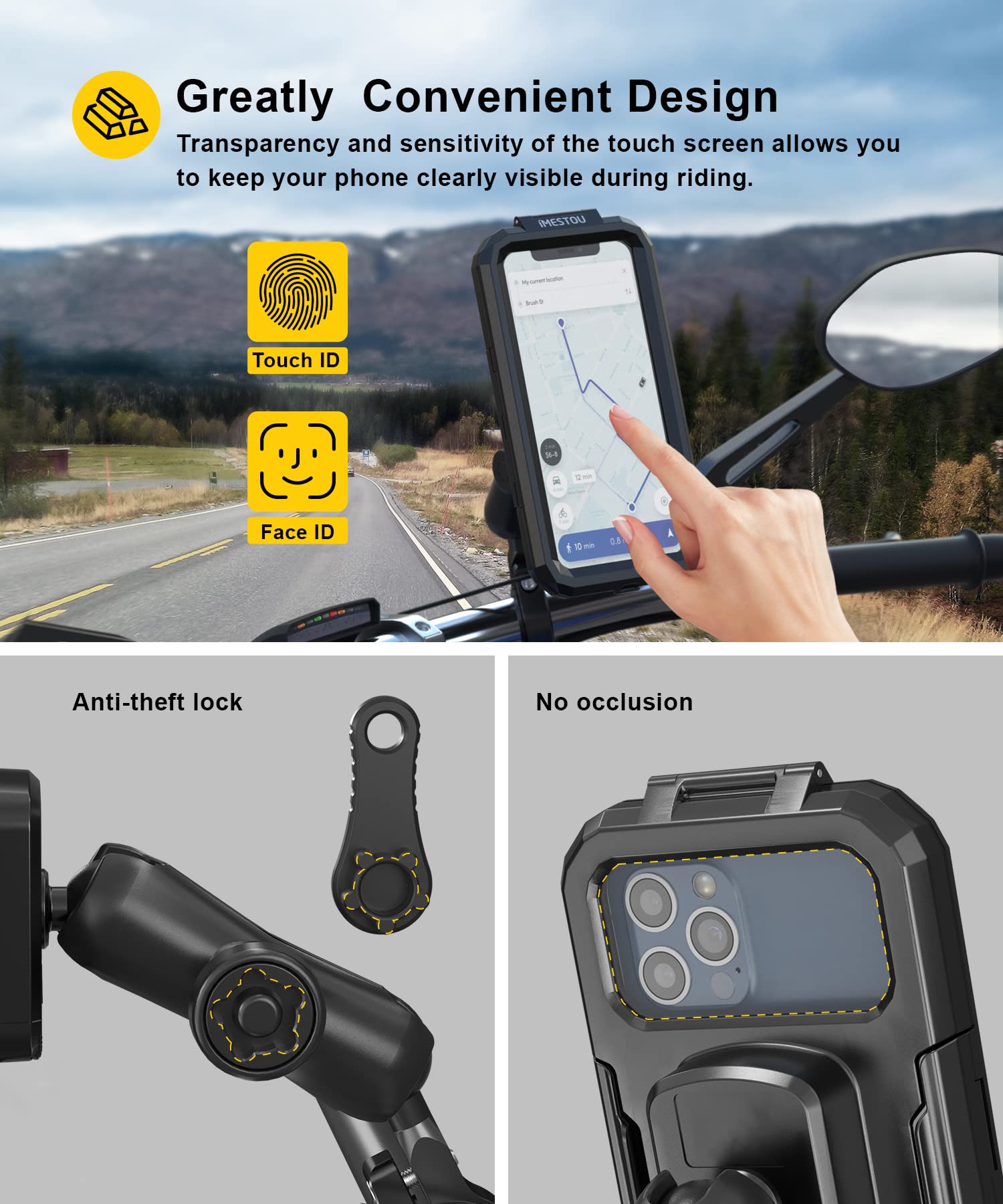 iMESTOU anti-theft lock mounted on motorcycle holder for security