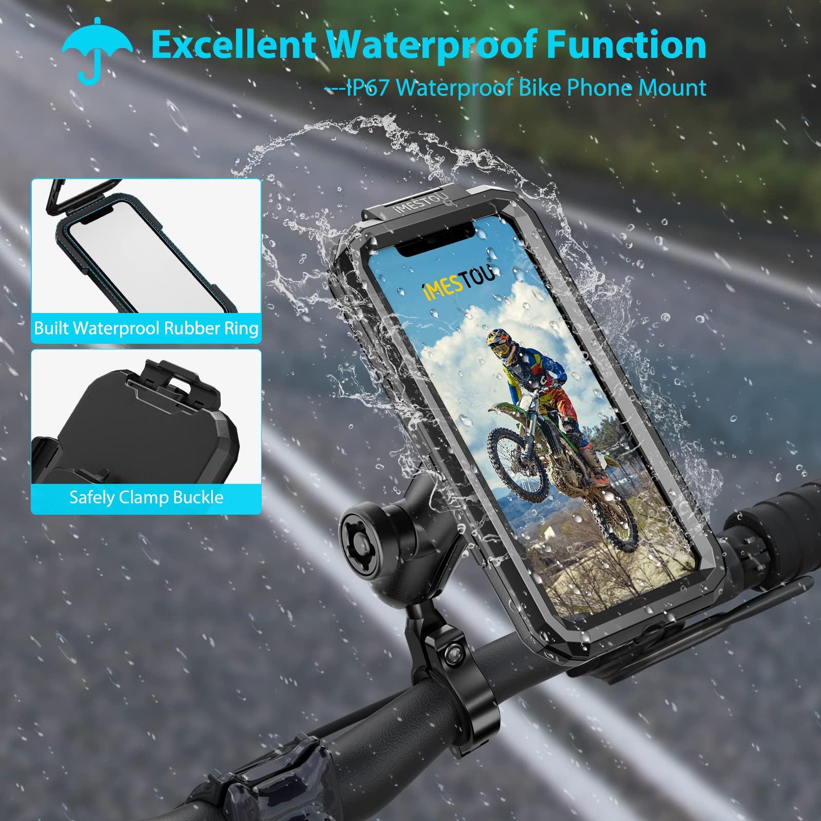 iMESTOU bike phone mount with double-arm rotation for flexible viewing angles