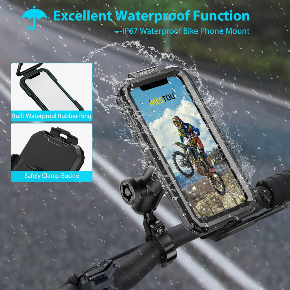 iMESTOU bike phone mount with double-arm rotation for flexible viewing angles